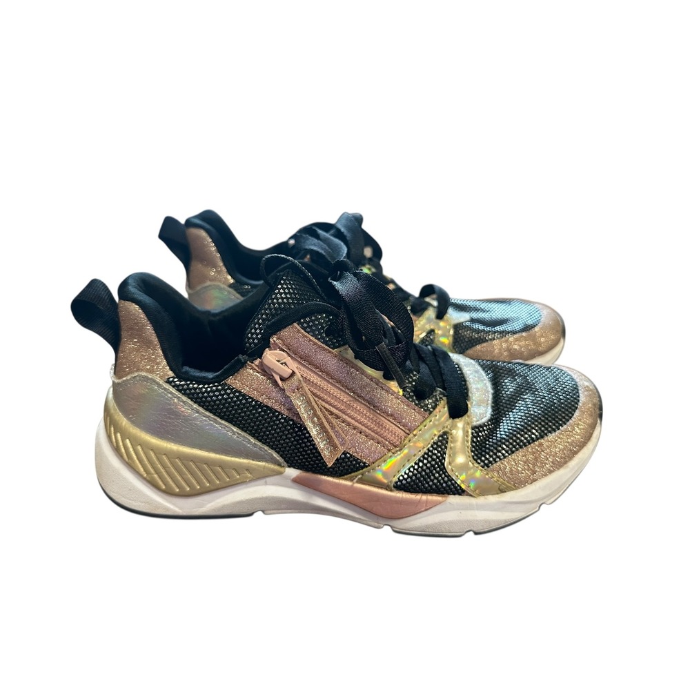 Skechers Girls Glitter Zip Athletic Sneakers Shoes‎ Black Rose Gold Size 3.5
